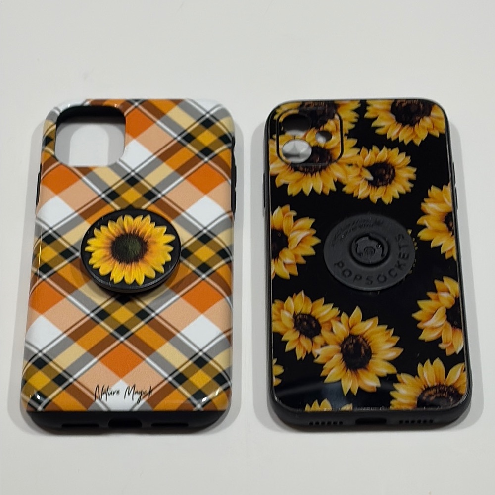 Sunflower PopSocket Phone Case Set - Yellow/Black Floral & Plaid Designs